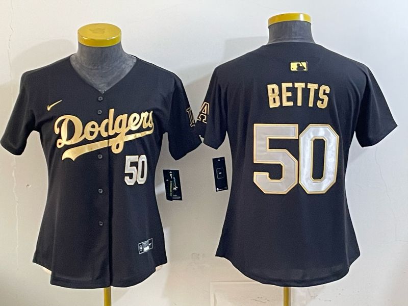Women Nike 2026 Los Angeles Dodgers #50 Betts Black Gold Game MLB Jersey 061->youth mlb jersey->Youth Jersey